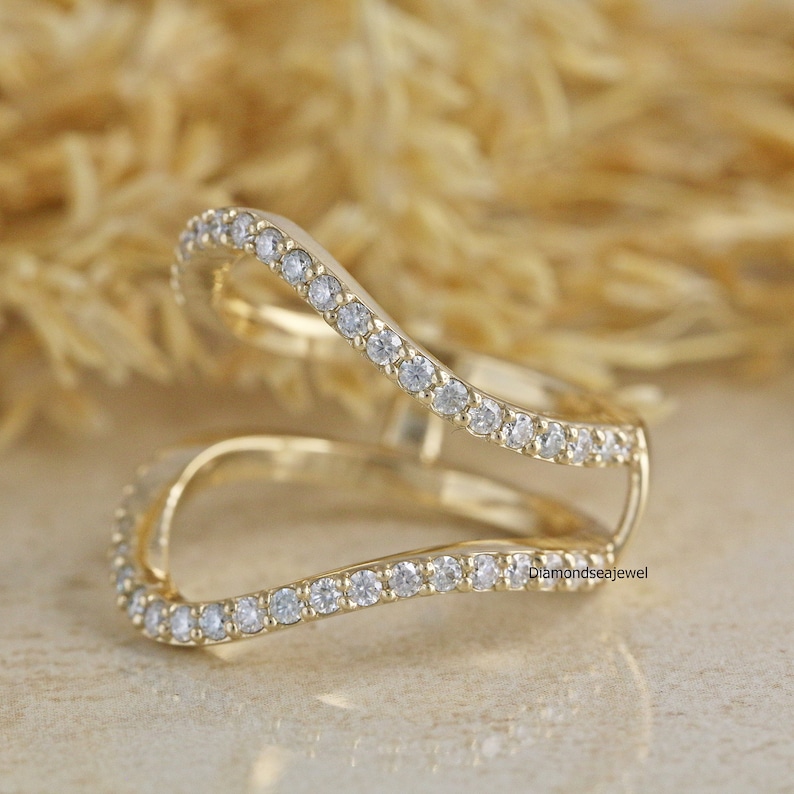 Enhancer Ring, Aggie  Ring, 14K Solid Yellow Gold Ring, Enhancer Wrap Guard Ring, Round Colorless Moissanite Engagement Ring, Wedding Ring