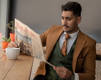 Men's Classy Brown Tweed 3 Piece Slim Fit Suit