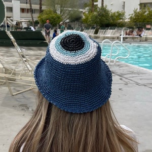 Leopareo Straw Evil Eye checkered Bucket Hat, Handmade with LOVE