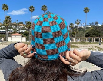 Blue Brown Unisex Summer Colors Cotton Hat, Handmade with LOVE