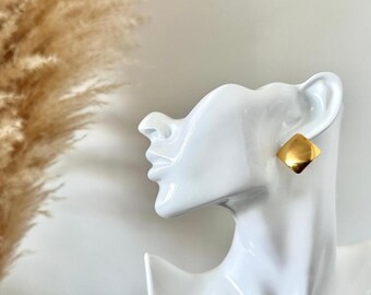 Clous d'oreilles en plaqué or 24 carats : bronze géométrique, faits main
