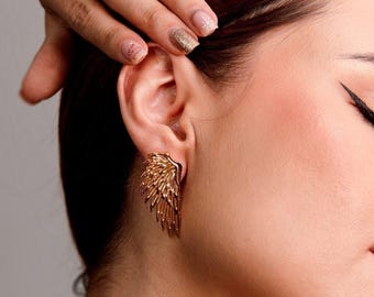 24K Vergoldete Flügel Ohrringe: Leichter Bronze Engel Schmuck