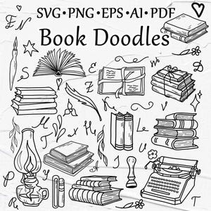 Libros SVG Clipart. Libros vectoriales Clip art, Biblioteca antigua, Ilustración de libro dibujada a mano, Club de lectura, Escritor. SVG PNG