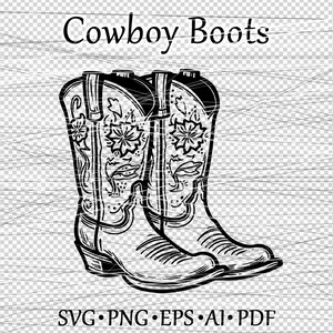Cowboy boots SVG, Western Boots outlines. Rodeo boots. Ranch, Cowgirl boots. Svg files for cricut and silhouette. Paper cut template PNG (3) image 4