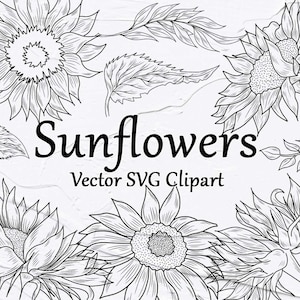 Sonnenblume SVG Clipart. Frühling Umriss Vektor Clipart. Blumen svg Clipart. SVG Sonnenblume Umrisse. Schwarz und Weiß, Silhouette, Cricut