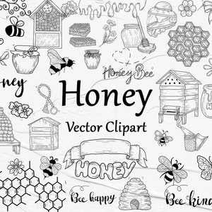 Honey SVG Clipart, Vector Honey Clipart, Bees Clipart, Honeycomb Clipart, Honey bee clipart, Honey outlines SVG, PNG