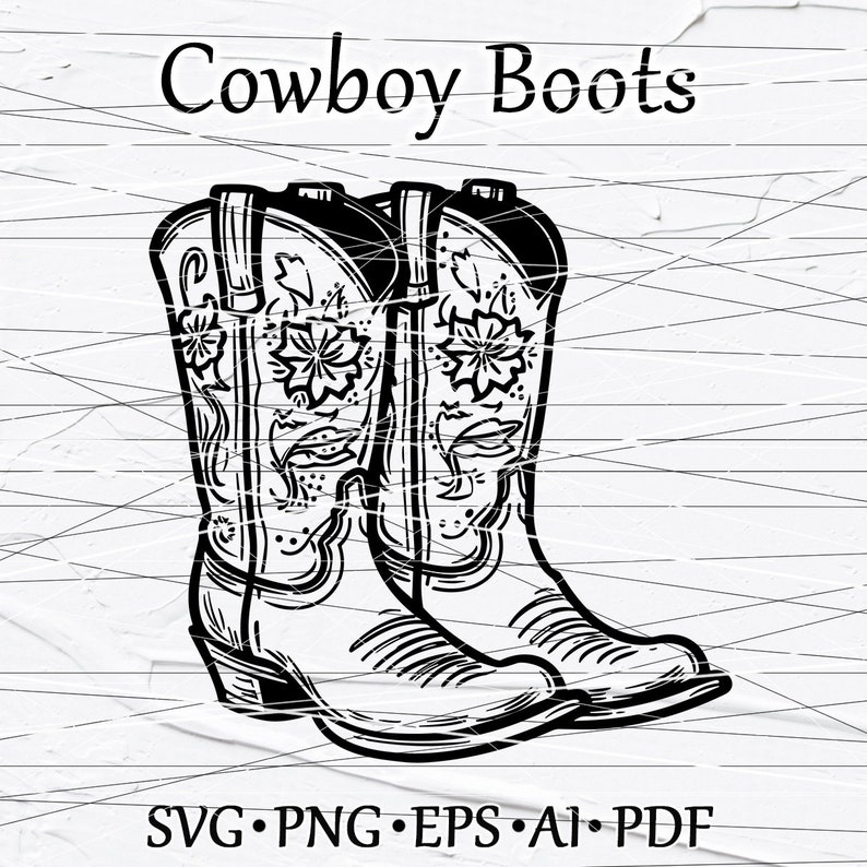 Cowboy boots SVG, Western Boots outlines. Rodeo boots. Ranch, Cowgirl boots. Svg files for cricut and silhouette. Paper cut template PNG (3) image 1
