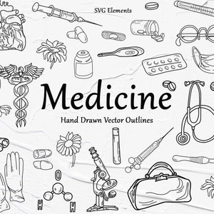 Medicine SVG Clipart, Vector Medical Clipart, Medical tools, Hospital Cliparts, Doctor clipart, Medicine outlines, Health Care SVG, PNG