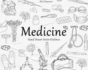 Medicine SVG Clipart, Vector Medical Clipart, Medical tools, Hospital Cliparts, Doctor clipart, Medicine outlines, Health Care SVG, PNG