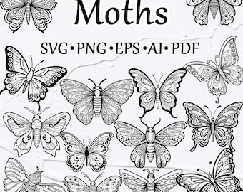 Moths SVG Clipart. Moth Line Art SVG. Butterfly Outline Vector Clipart. Butterfly svg Clipart. SVG Moth outlines. Silhouette, Cricut