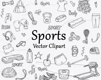 Sports SVG Clipart, Vector Fitness Clipart, Fitness tools, Gym Clipart, Yoga clipart, Sports outlines, Recreation SVG, PNG