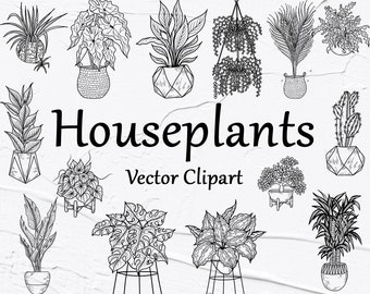 Vector Houseplants Clipart. House plants Vector Clipart. Indoor Plants Watercolor Clipart. SVG plant outlines. Potted Plants. SVG, PNG