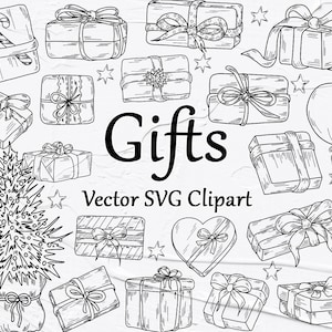 Regalos SVG Imágenes Prediseñadas, Vector Navidad Regalos Imágenes Prediseñadas, Imágenes Prediseñadas de cumpleaños, Imágenes Prediseñadas de invierno, Imágenes prediseñadas de regalos, Esquemas de regalos, Presenta SVG, PNG