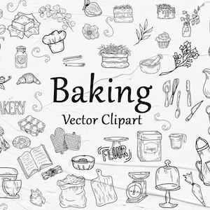 Baking SVG Clipart, Vector Bakery Clipart, Kitchen tools, Baking Clipart, Cooking clipart, Baking outlines, Cake SVG, PNG