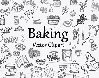Backen SVG Clipart, Vektor Bäckerei Clipart, Küche Werkzeuge, Backen Clipart, Kochen Clipart, Backen Umrisse, Kuchen SVG, PNG