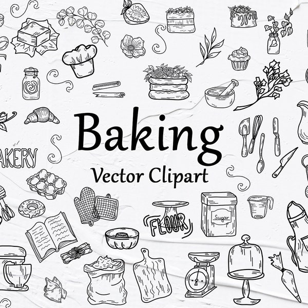 Baking SVG Clipart, Vector Bakery Clipart, Kitchen tools, Baking Clipart, Cooking clipart, Baking outlines, Cake SVG, PNG