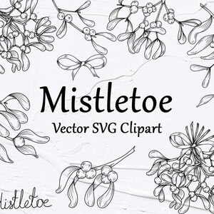 Mistelzweig Clipart SVG. Mistelzweig Umriss Vektor Clipart. Blumen svg Clipart. SVG Winter Blätter Umrisse. Schwarz und Weiß, Silhouette, Cricut