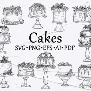 Cakes svg clipart, Outline Desserts svg. Baking SVG Clipart. Vector Bakery Clipart. Baking Clipart, Baking outlines. Cake SVG, PNG