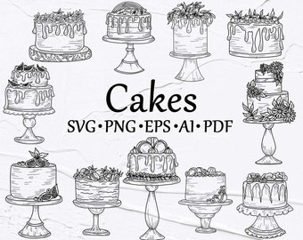 Kakor svg clipart, kontur desserter svg. Bakning SVG Clipart. Vektor bageri Clipart. Bakning Clipart, bakkonturer. Kaka SVG, PNG