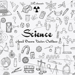 Science SVG Clipart, Vector Science Clipart, Chemistry Cliparts, Science doodle clipart, Back to school outlines, Science SVG, PNG.