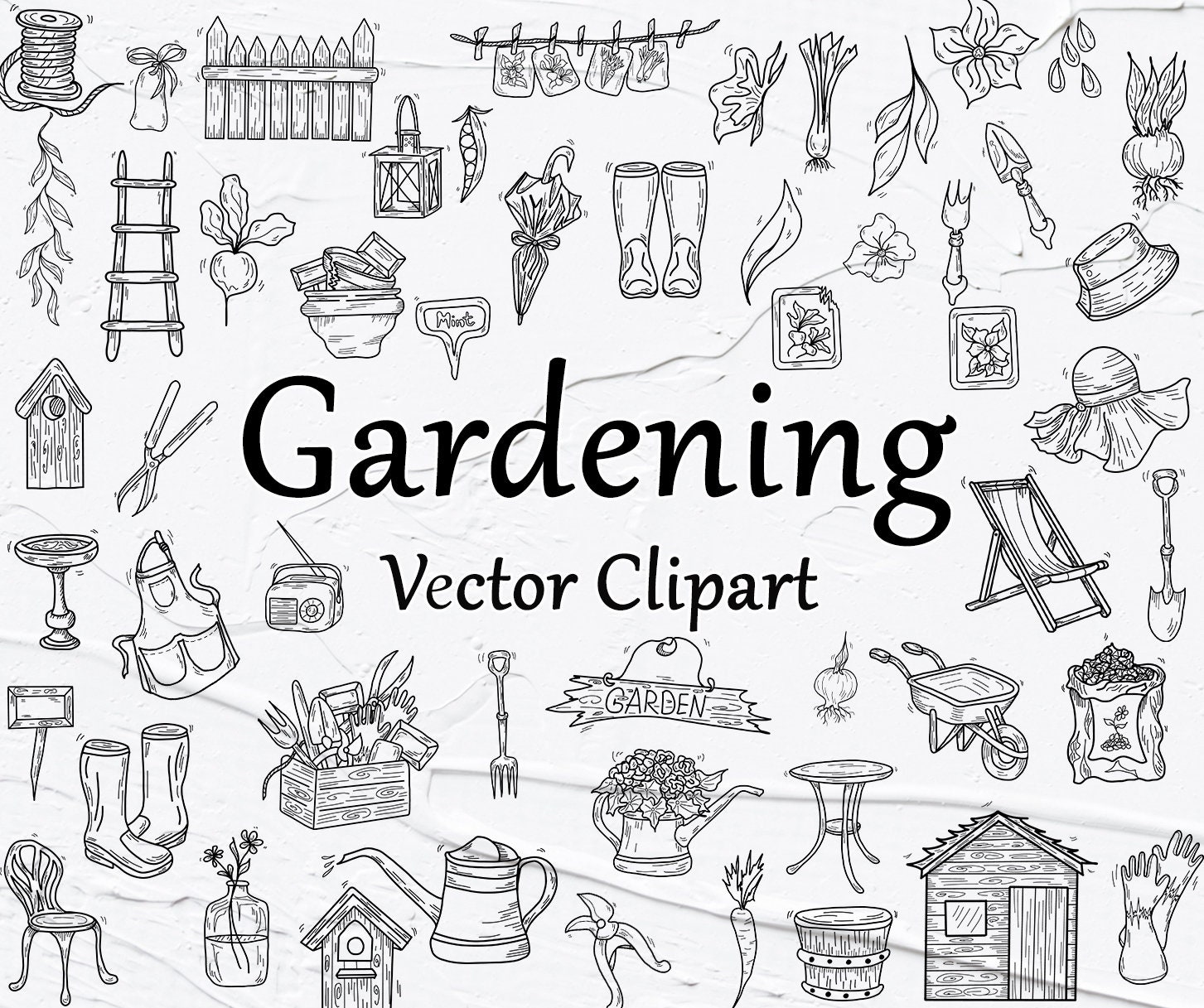 Gartenarbeit SVG Clipart, Vektor Gartenarbeit Clipart, Gartenwerkzeuge, Garten Clipart, Gartenarbeit Clipart, Gartenarbeit Umrisse, Stiefel SVG, PNG
