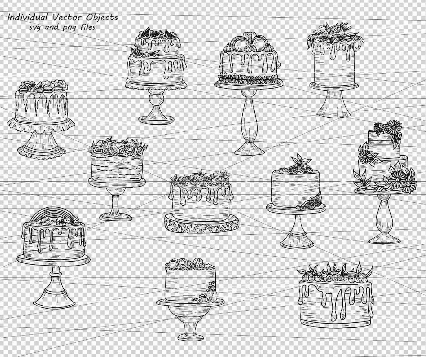 Cakes Svg Clipart, Outline Desserts Svg. Baking SVG Clipart. Vector ...