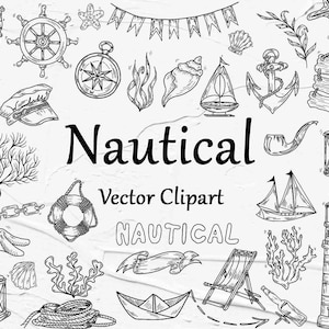 Clipart SVG nautico, Clipart vettoriale marino, Clipart sotto il mare, Clipart scarabocchi nautici, Grafica nautica. Giochi da spiaggia SVG, PNG