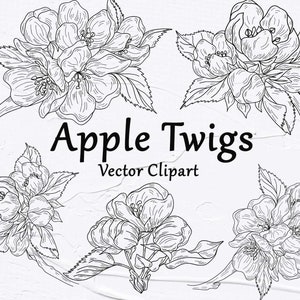 Árvores de maçã Clipart SVG. Clipart vetorial de contorno de primavera. Clipart floral svg. Contornos SVG de Sakura. Preto e branco, silhueta, Cricut