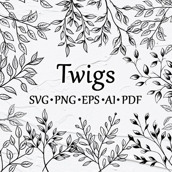 Twigs Clipart SVG. Spring Outline Vector Clipart. Floral svg Clipart. SVG Willow Twigs Line Art. Black and White, Silhouette, Cricut.