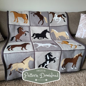 Pretty Little Horses Tunisian Crochet Blanket - Digital Pattern Download