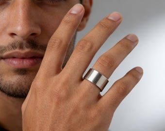 12mm Stainless Steel Band Ring for Men and Women - Minimalist Wide Silver Tube Ring