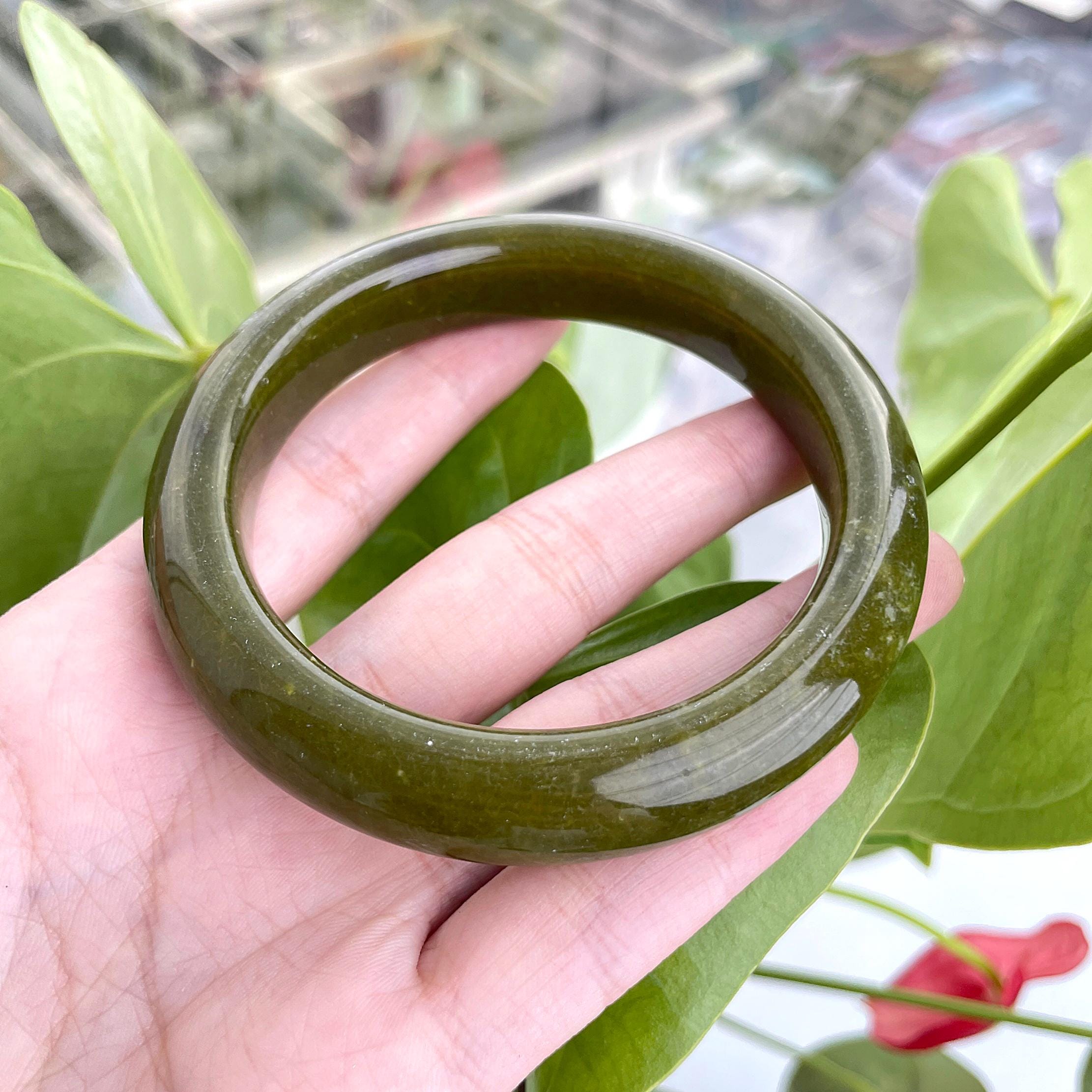 62mm 天然グリーンジェイドバングル サーペンタインジェムストーン 