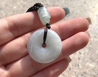 Authentic  Jadeite Donut Pendant Necklace - Authentic Grade A Jade