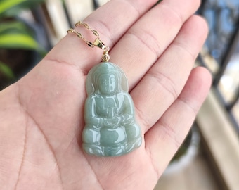 Authentic Burmese Guanyin Jadeite Pendant Necklace: Grade A Green Jade