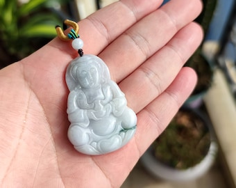 Authentic Burmese Guanyin Jadeite Pendant Necklace: Grade A Green Jade