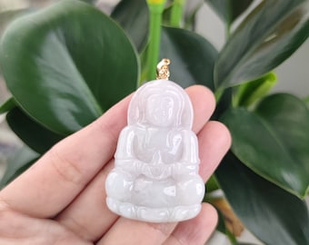 Authentic Burmese Guanyin Buddha Jadeite Pendant: 18K Gold Filled Necklace