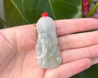 Burmese Guanyin Jadeite Pendant Necklace: Grade A Green Jade