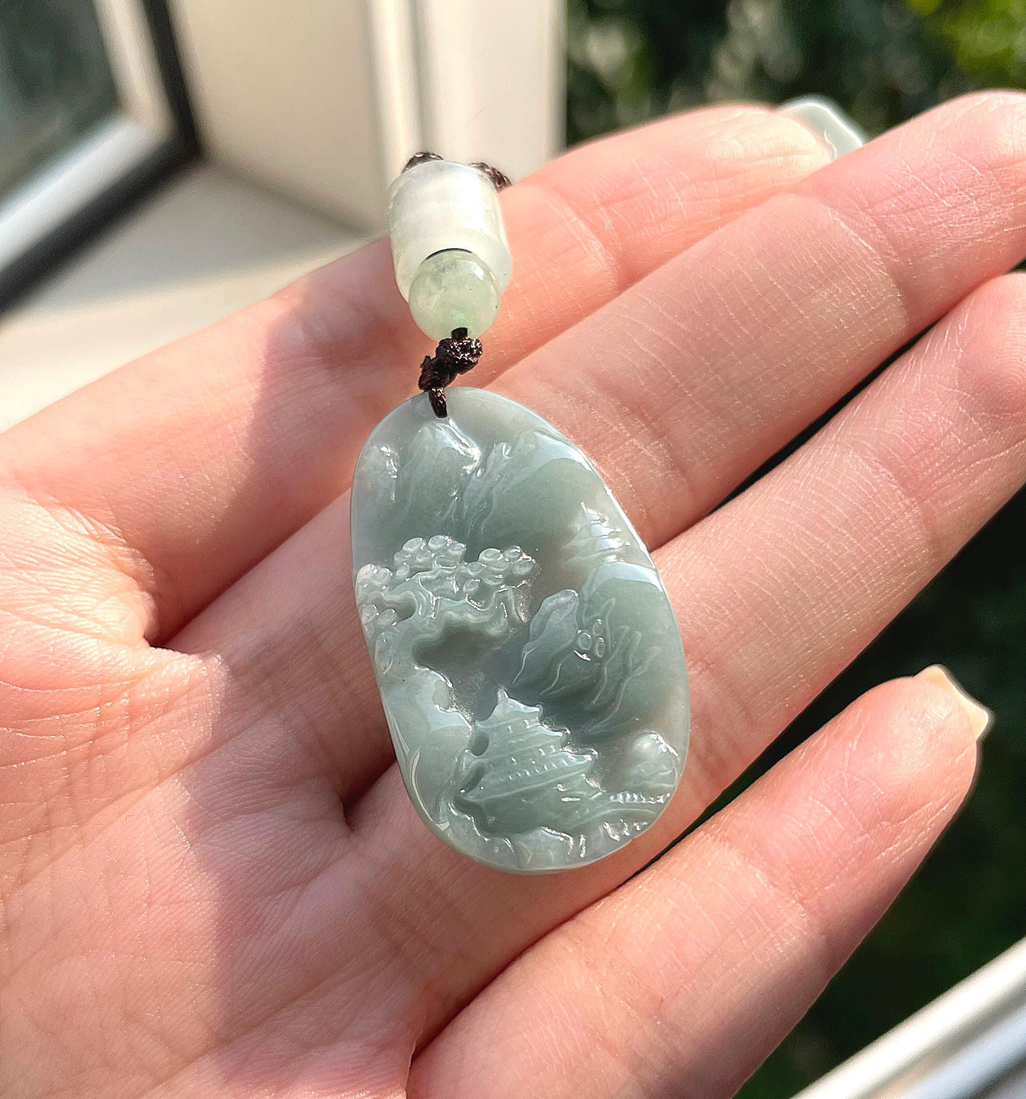 本物の翡翠 ビルマ産翡翠 風景ペンダントネックレス グレードA - Etsy 日本