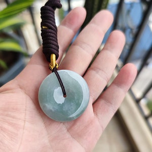 Burmese Jadeite Donut Pendant Necklace: Authentic Grade A Green Jade