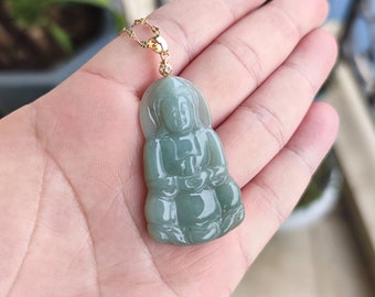Authentic Burmese Guanyin Jadeite Pendant Necklace: Grade A Green Jade
