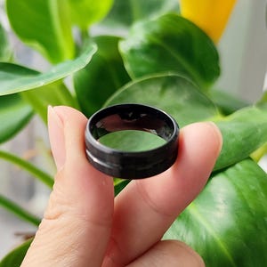 Black Steel Ring Band Ring