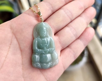 Authentic Burmese Guanyin Jadeite Pendant Necklace: Grade A Green Jade