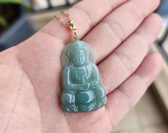 Authentic Burmese Guanyin Jadeite Pendant Necklace: Grade A Green Jade