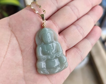 Authentic Burmese Guanyin Jadeite Pendant Necklace: Grade A Green Jade