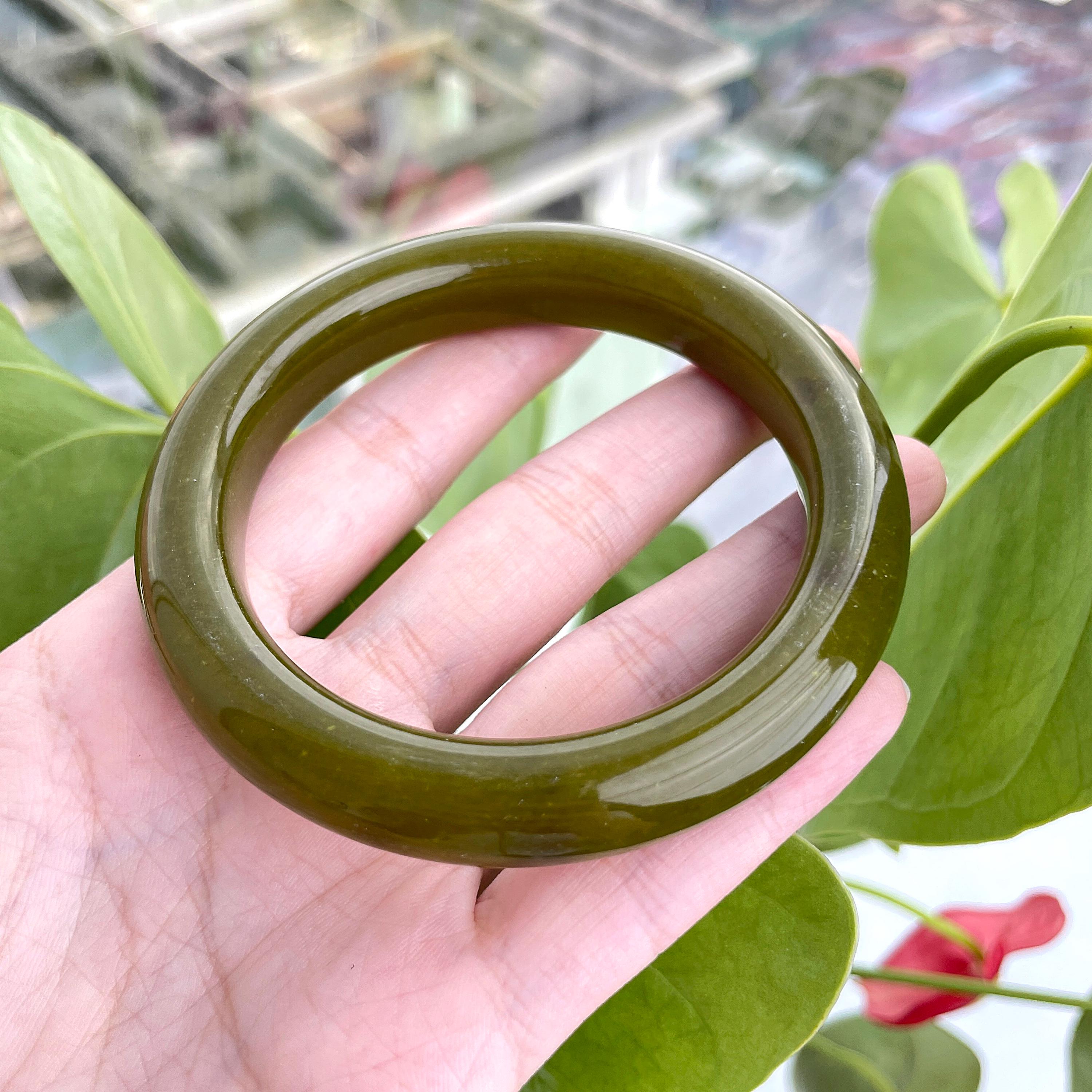 60mm Natural Green Jade Bangle Serpentine Gemstone Grade A - Etsy