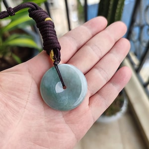 Burmese Jadeite Donut Pendant Necklace: Large Grade A Green Jade