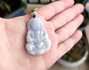 Authentic Burmese Guanyin Jadeite Pendant Necklace: Grade A Jade Buddha