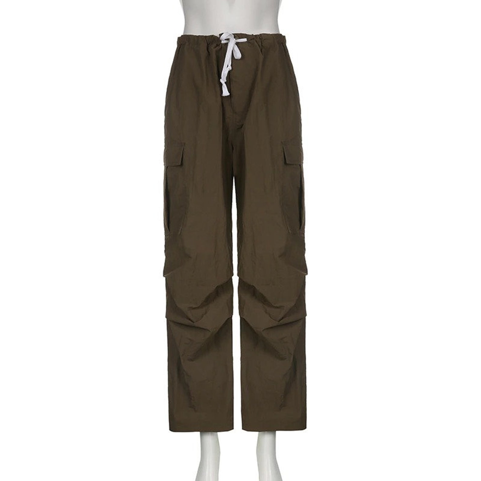 Khaki Baggy Pocket Cargo Straight Leg Pants Y2K Streetwear Etsy