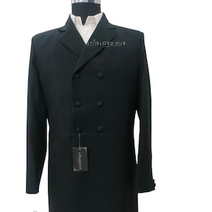 Men&#39;s 1920s Victorian Double Breasted Black Frock Coat Theatre Show Wool Knee Length Long Coat For Men.