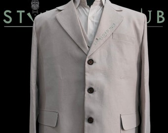 Beige Linen Cotton 1920s 3 Piece Suit: Regular Fit